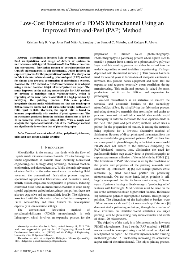 (PDF) Low-Cost Fabrication of a PDMS Microchannel Using an Improved ...