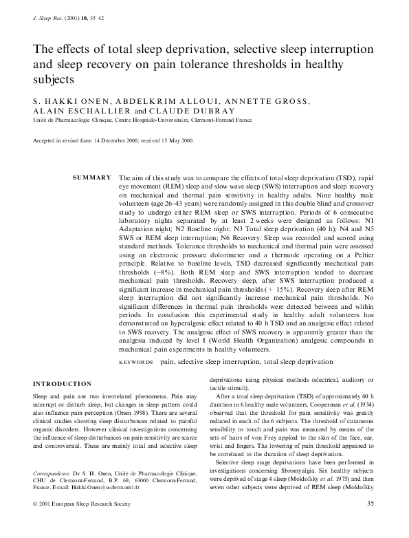 (PDF) The effects of total sleep deprivation, selective sleep ...