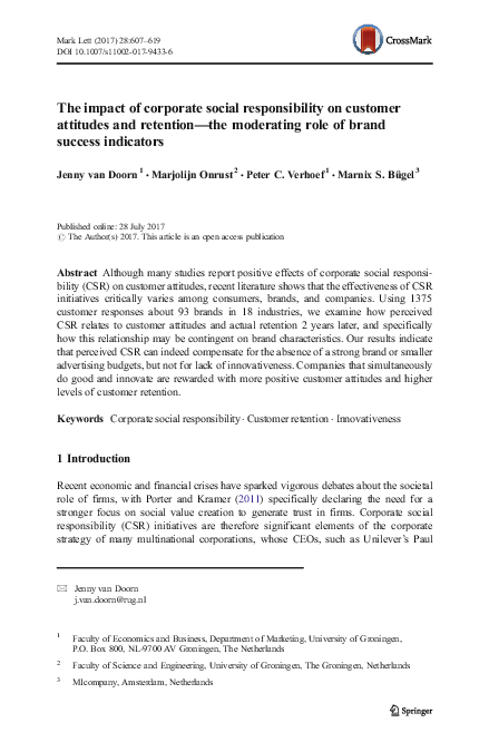 (PDF) The impact of corporate social responsibility on customer ...