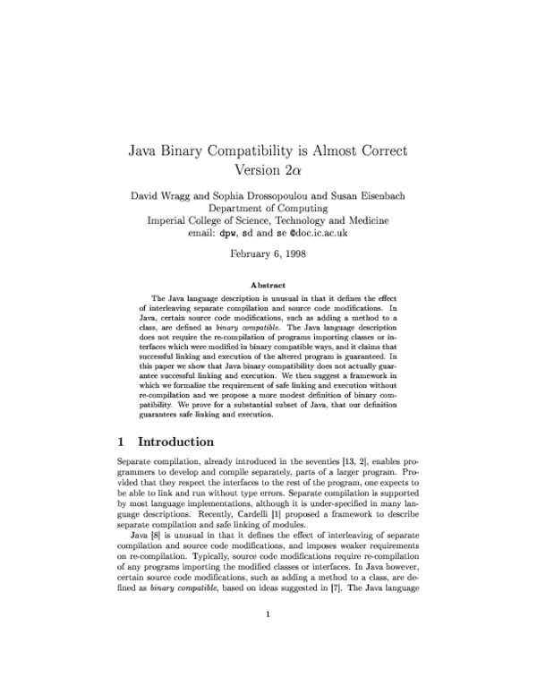 (PDF) Java binary compatibility is almost correct