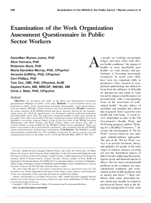 (PDF) Examination of the Work Organization Assessment Questionnaire in ...