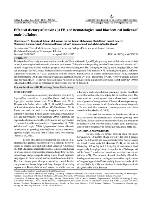 (PDF) Effect of dietary aflatoxins (AFB1) on hematological and ...