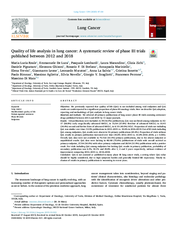 (PDF) Quality of life analysis in lung cancer: a systematic review of ...