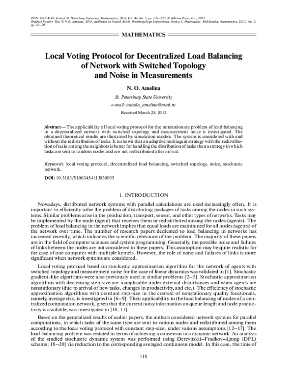 (PDF) Local voting protocol for decentralized load balancing of network ...
