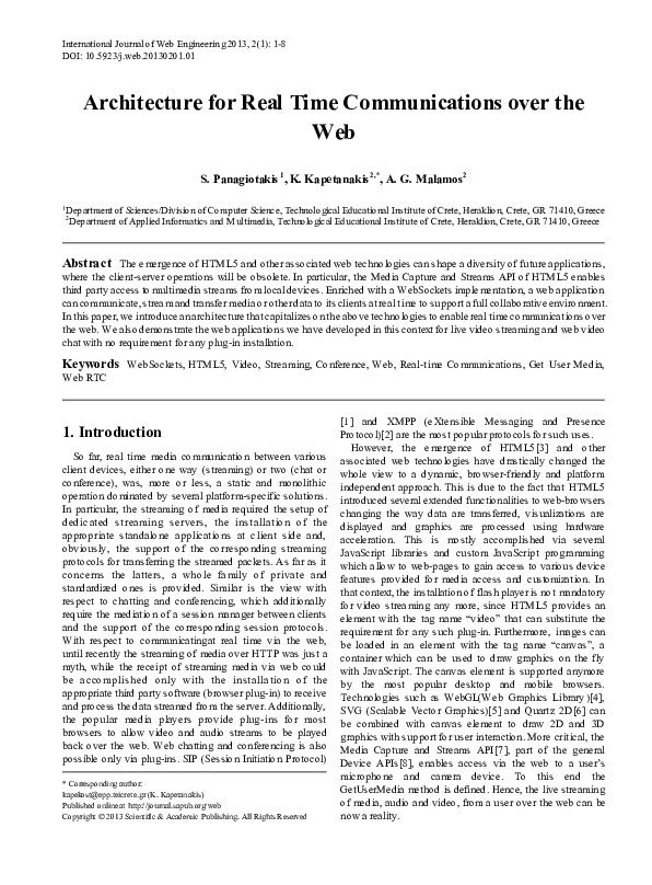 (PDF) Architecture for Real Time Communications over the Web