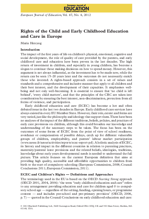 (PDF) Rights of the Child and Early Childhood Education and Care in Europe