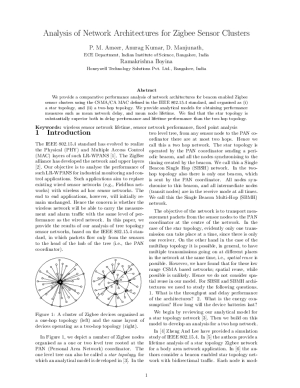 (PDF) Analysis of Network Architectures for Zigbee Sensor Clusters