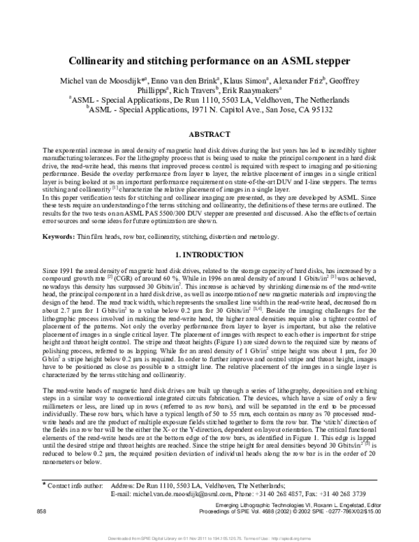 (PDF) Collinearity and stitching performance on an ASML stepper
