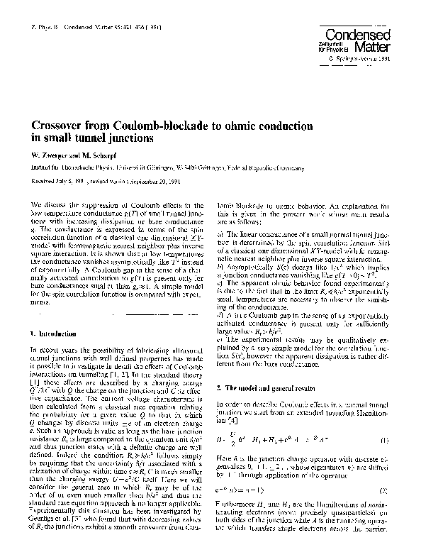 (PDF) Crossover from Coulombblockade to ohmic conduction in small