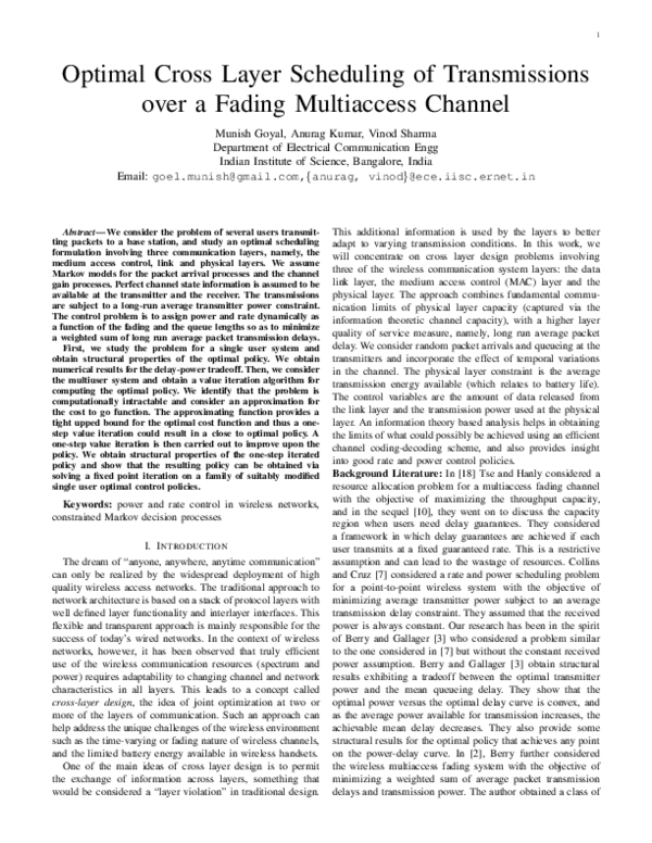 (PDF) Optimal Cross-Layer Scheduling of Transmissions Over a Fading ...