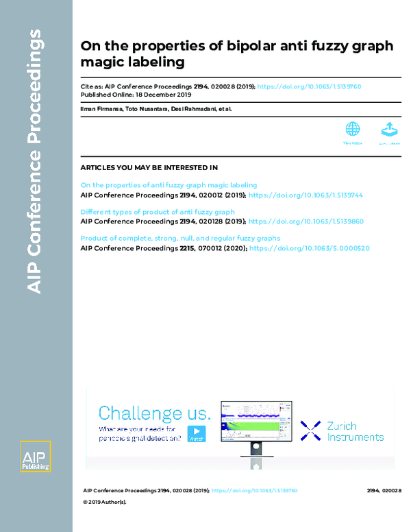 (PDF) On the properties of bipolar anti fuzzy graph magic labeling