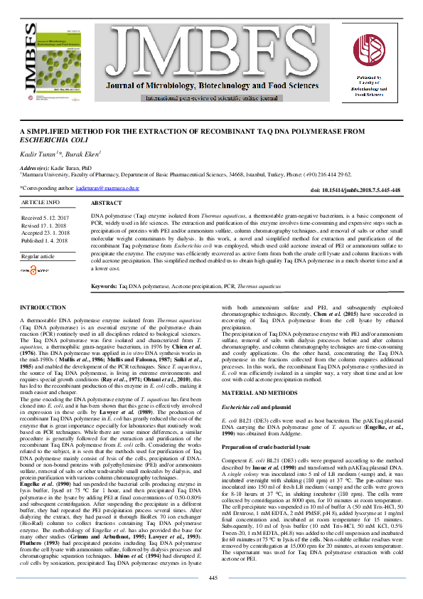 (PDF) A Simplified Method for the Extraction of Recombinant Taq Dna ...