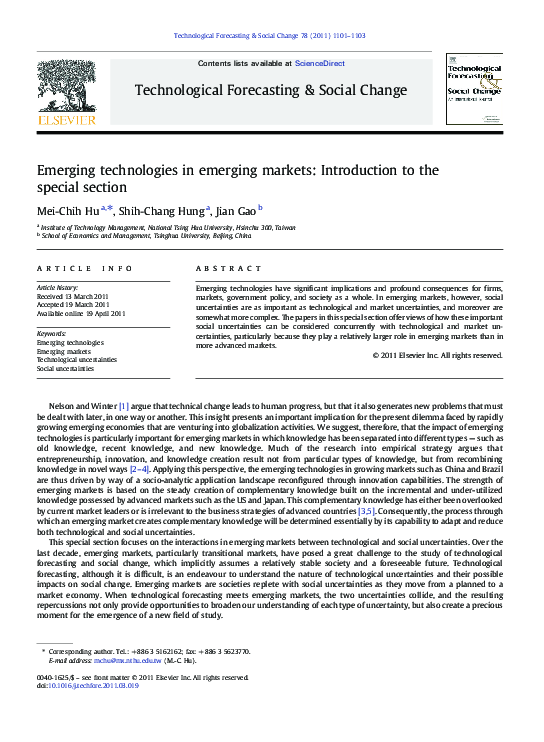 (PDF) Emerging technologies in emerging markets: Introduction to the ...