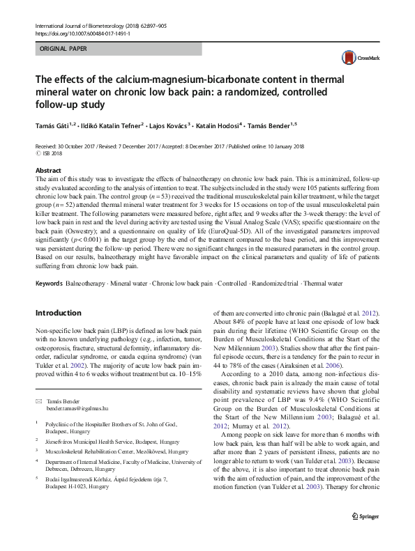 (PDF) The effects of the calciummagnesiumbicarbonate content in