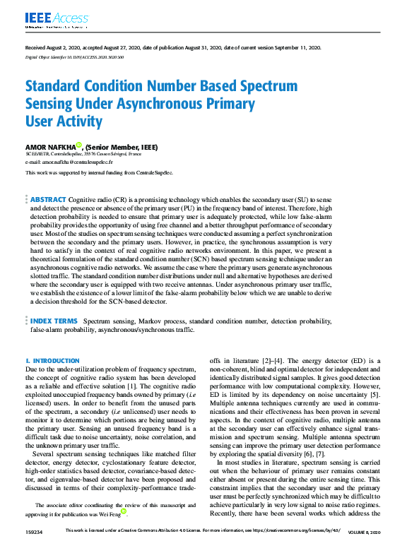 (PDF) Standard Condition Number Based Spectrum Sensing Under ...