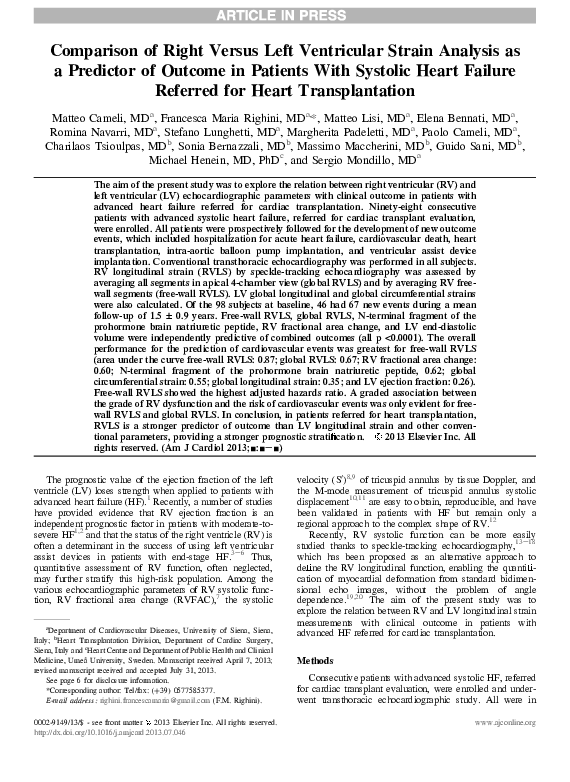 (PDF) Comparison of right versus left ventricular strain analysis as a ...