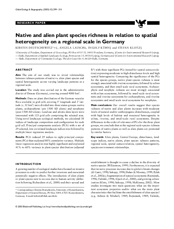 (PDF) Native and alien plant species richness in relation to spatial ...