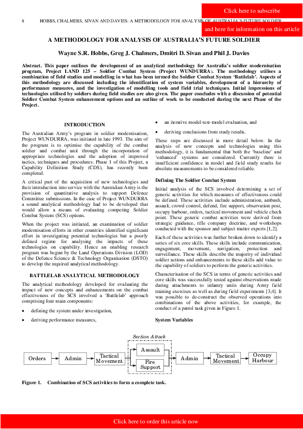 (PDF) A Methodology for Analysis of Australia's Future Soldier