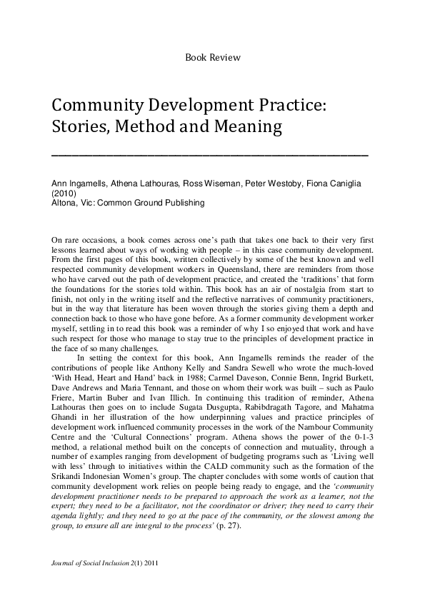 Pdf Community Development Practice Stories Method And Meaning