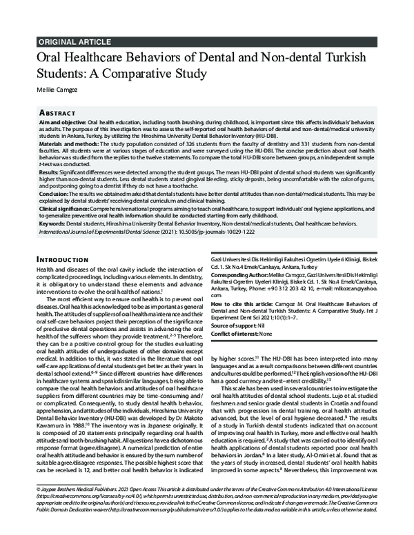 (PDF) Oral Healthcare Behaviors of Dental and Non-dental Turkish ...