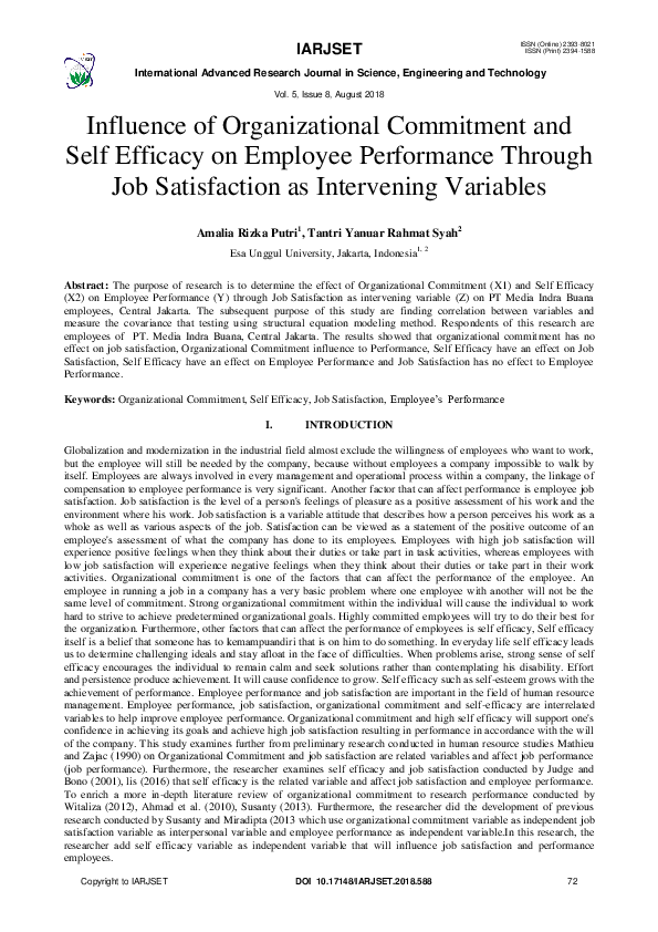 (PDF) Influence of Organizational Commitment and Self Efficacy on ...