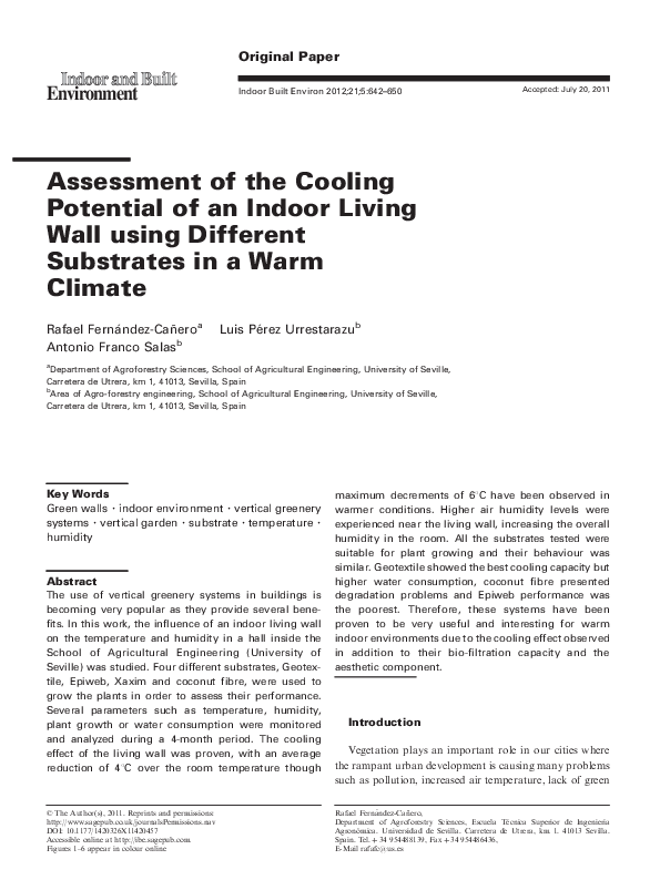(PDF) Assessment of the Cooling Potential of an Indoor Living Wall ...