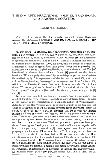 (PDF) The discrete fractional Fourier transform and Harper's equation