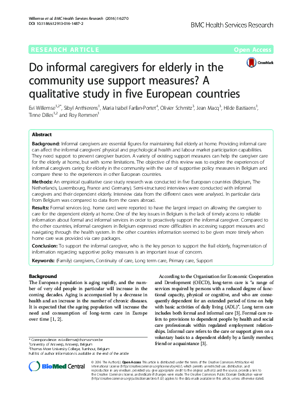 (PDF) Do informal caregivers for elderly in the community use support ...