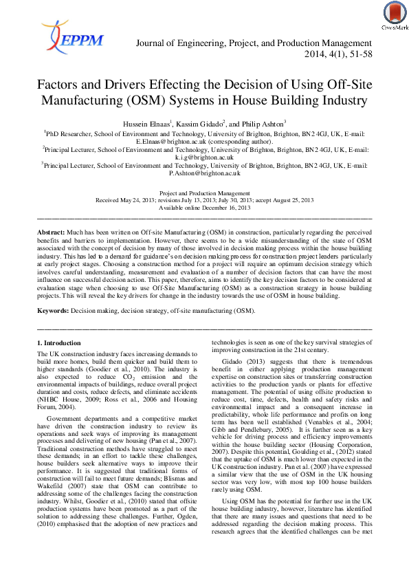 (PDF) Factors and Drivers Effecting the Decision of Using Off-Site ...