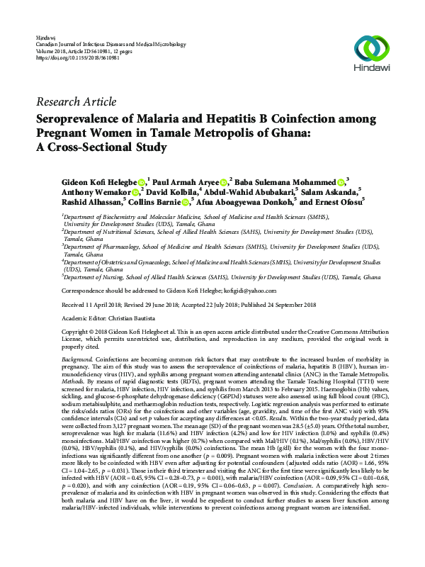 (PDF) Seroprevalence of Malaria and Hepatitis B Coinfection among ...