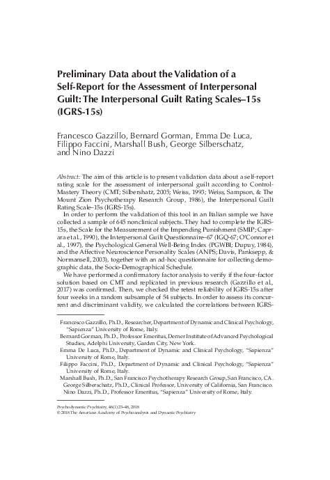 (PDF) Preliminary Data about the Validation of a Self-Report for the ...