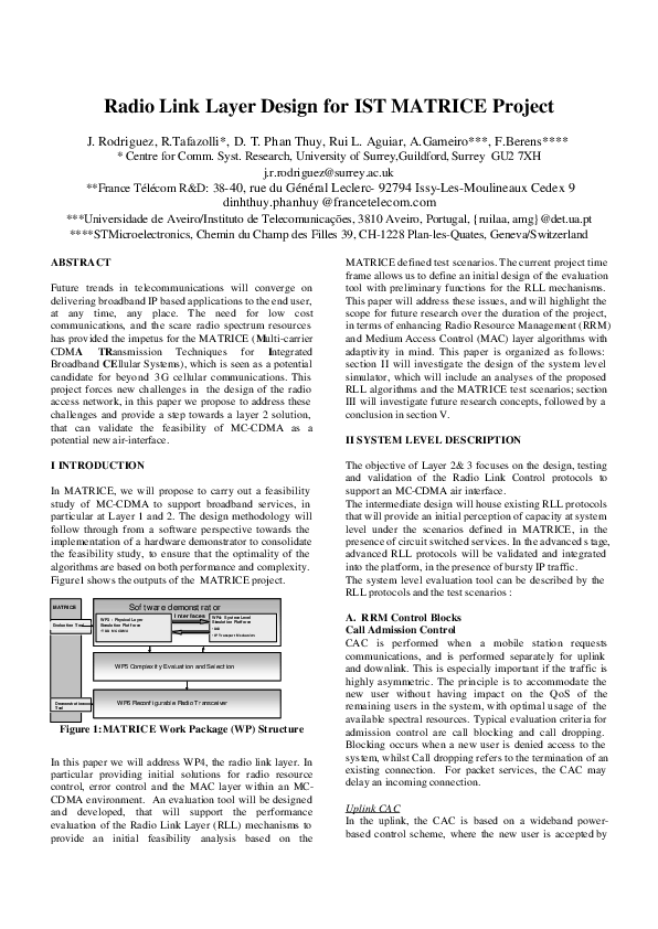 (PDF) Radio Link Layer Design for IST MATRICE project