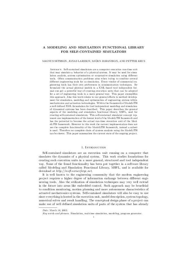 (PDF) A Modeling and Simulation Functional Library for Self-Contained ...