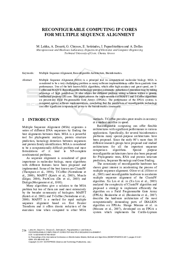 (PDF) Reconfigurable Computing IP Cores for Multiple Sequence Alignment