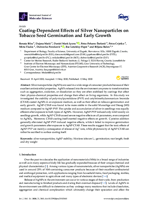 (PDF) Coating-Dependent Effects of Silver Nanoparticles on Tobacco Seed ...