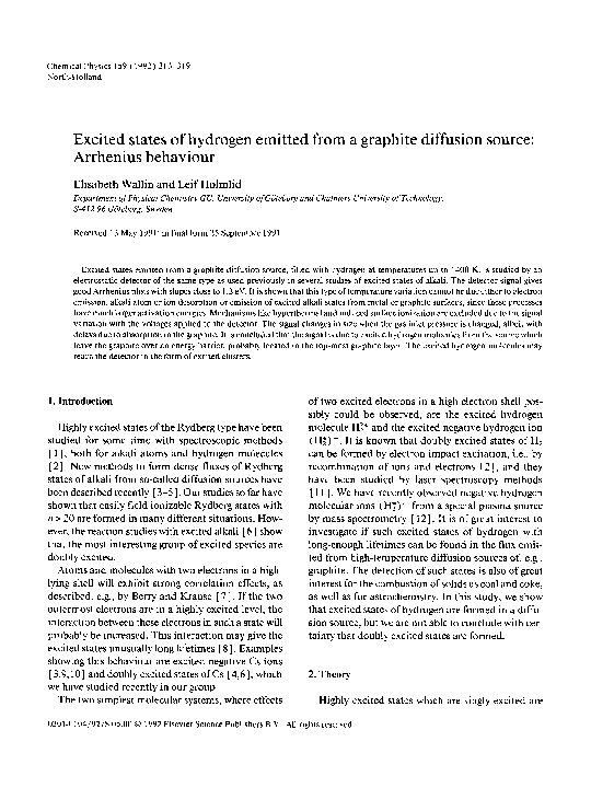 (PDF) Excited states of hydrogen emitted from a graphite diffusion ...