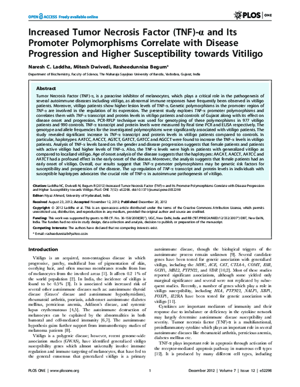 (PDF) Increased Tumor Necrosis Factor (TNF)-α and Its Promoter ...