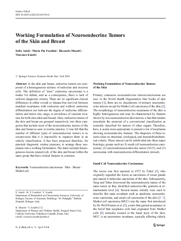 (PDF) Working Formulation of Neuroendocrine Tumors of the Skin and Breast