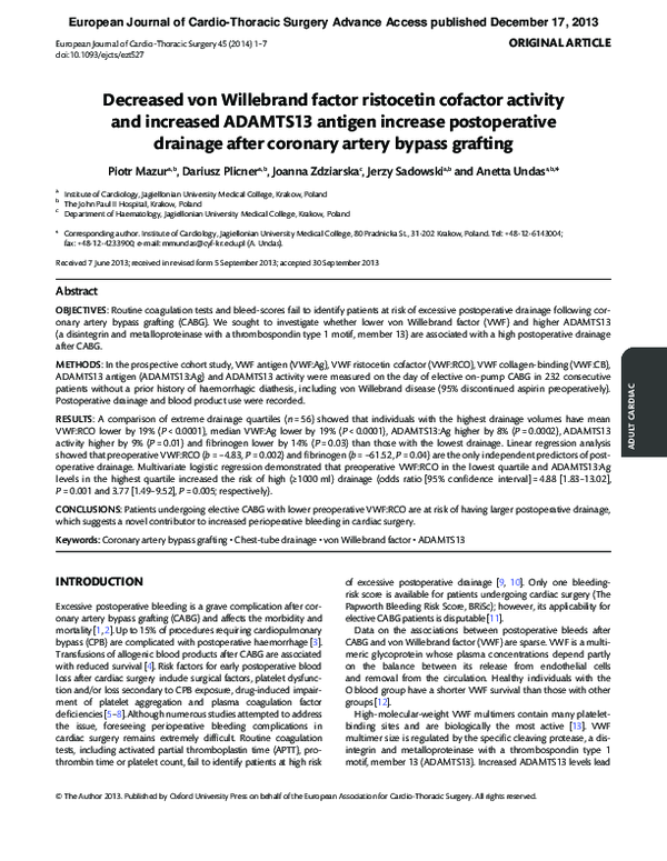 (PDF) Decreased von Willebrand factor ristocetin cofactor activity and ...