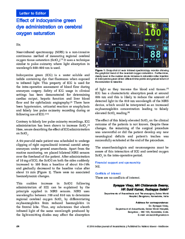 (PDF) Effect of indocyanine green dye administration on cerebral oxygen ...