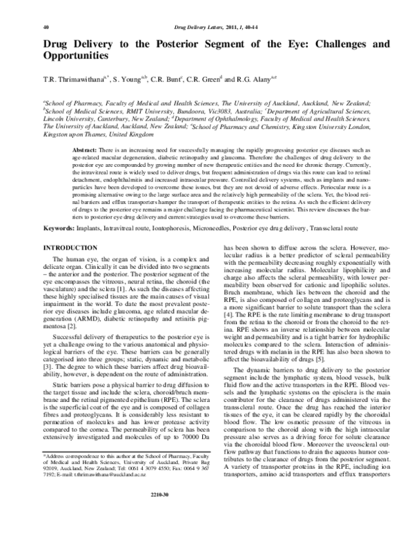(PDF) Drug Delivery to the Posterior Segment of the Eye: Challenges and ...