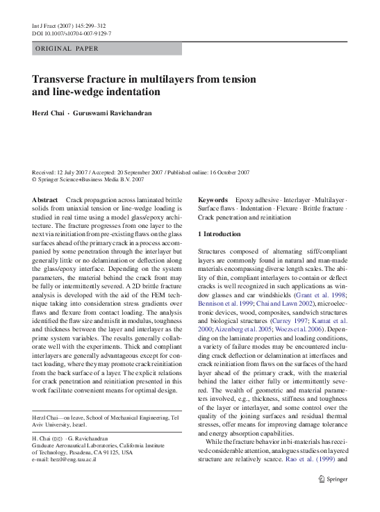 (PDF) Transverse fracture in multilayers from tension and line-wedge ...