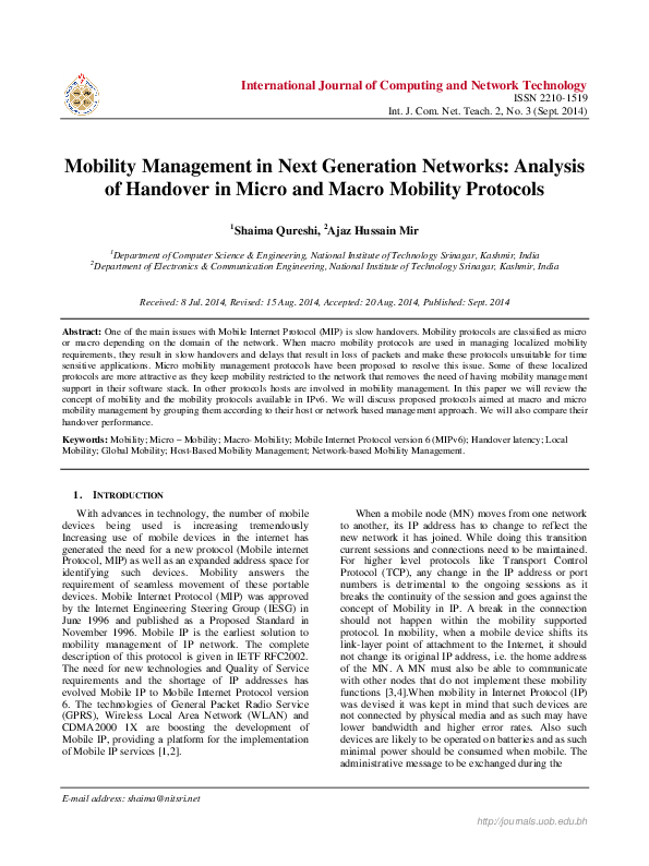 (PDF) Mobility Management in Next Generation Networks: Analysis of ...