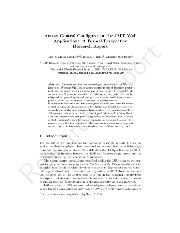 (PDF) Access Control Configuration for J2EE Web Applications: A Formal ...