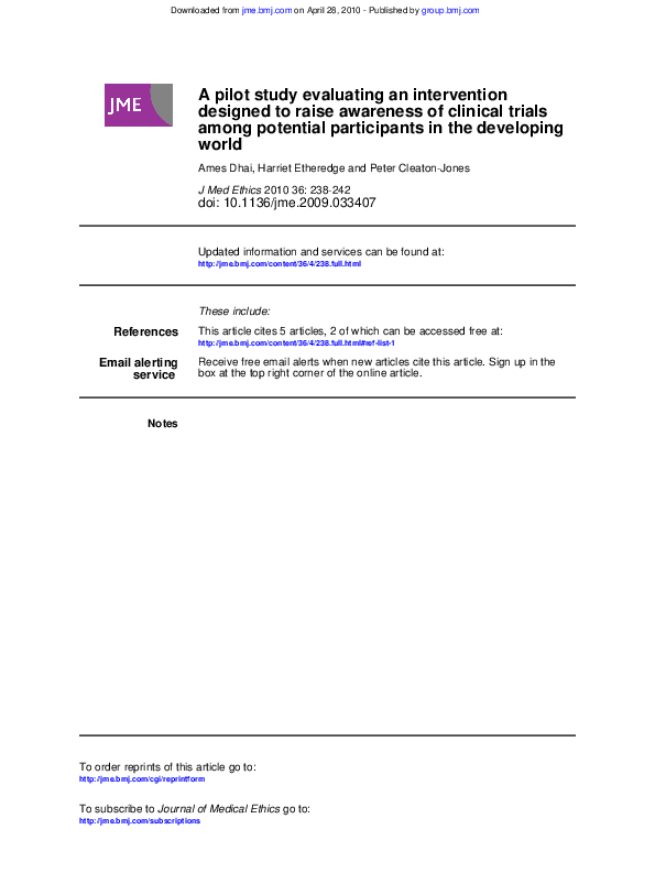 (PDF) A pilot study evaluating an intervention designed to raise ...