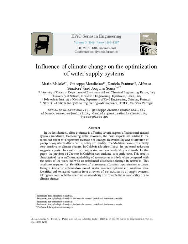 (PDF) Influence of Climate Change on the Optimization of Water Supply ...