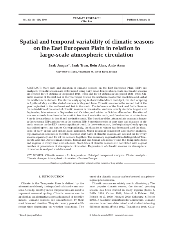 (PDF) Spatial and temporal variability of climatic seasons on the East ...