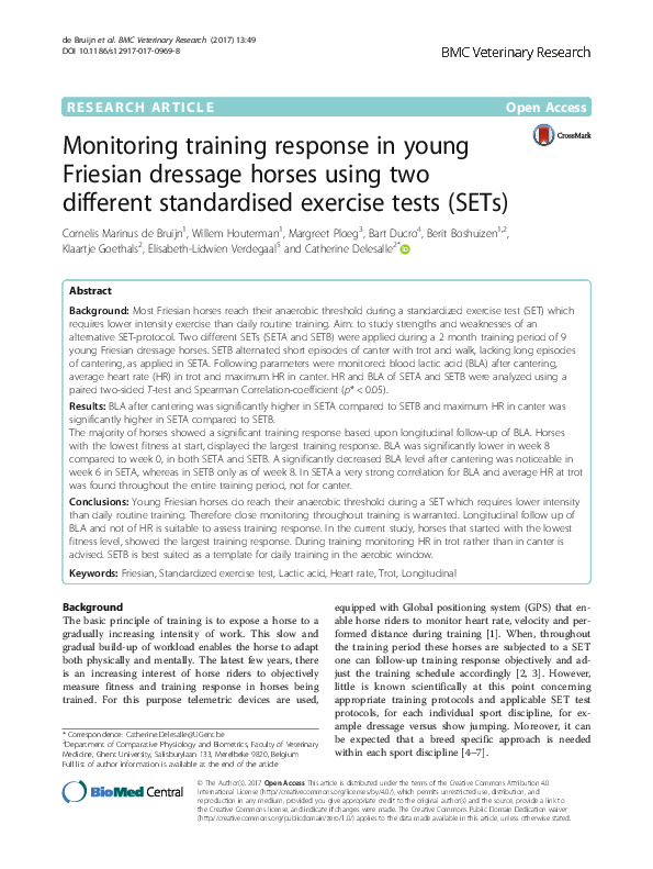 (PDF) Monitoring training response in young Friesian dressage horses ...