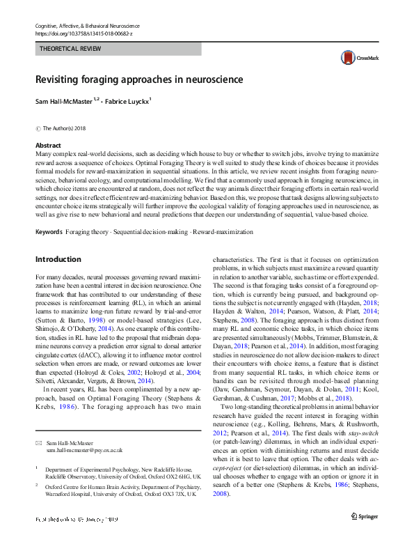 (PDF) Revisiting foraging approaches in neuroscience