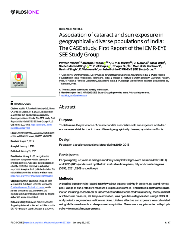 (PDF) Association of cataract and sun exposure in geographically ...